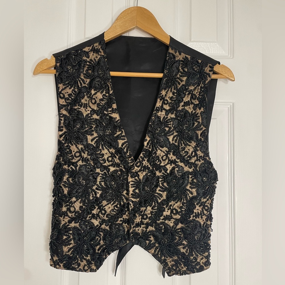 Vintage Black beaded Vest by Ann Tjian for KENAR Petites